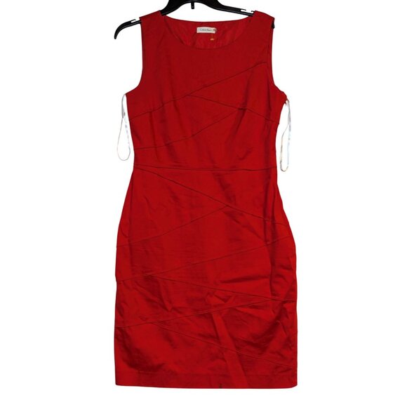 Calvin Klein Red Sleeveless Sheath Dress Size 10 With Diagonal Stitching Details - Picture 1 of 6